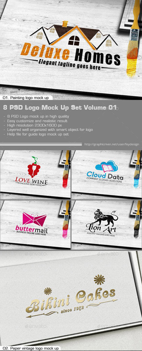 8 PSD Logo Mock Up Set Volume 01