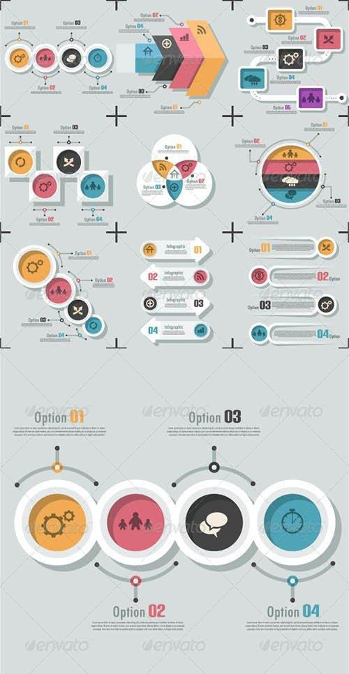 Set Of 9 Flat Infographic Options Templates